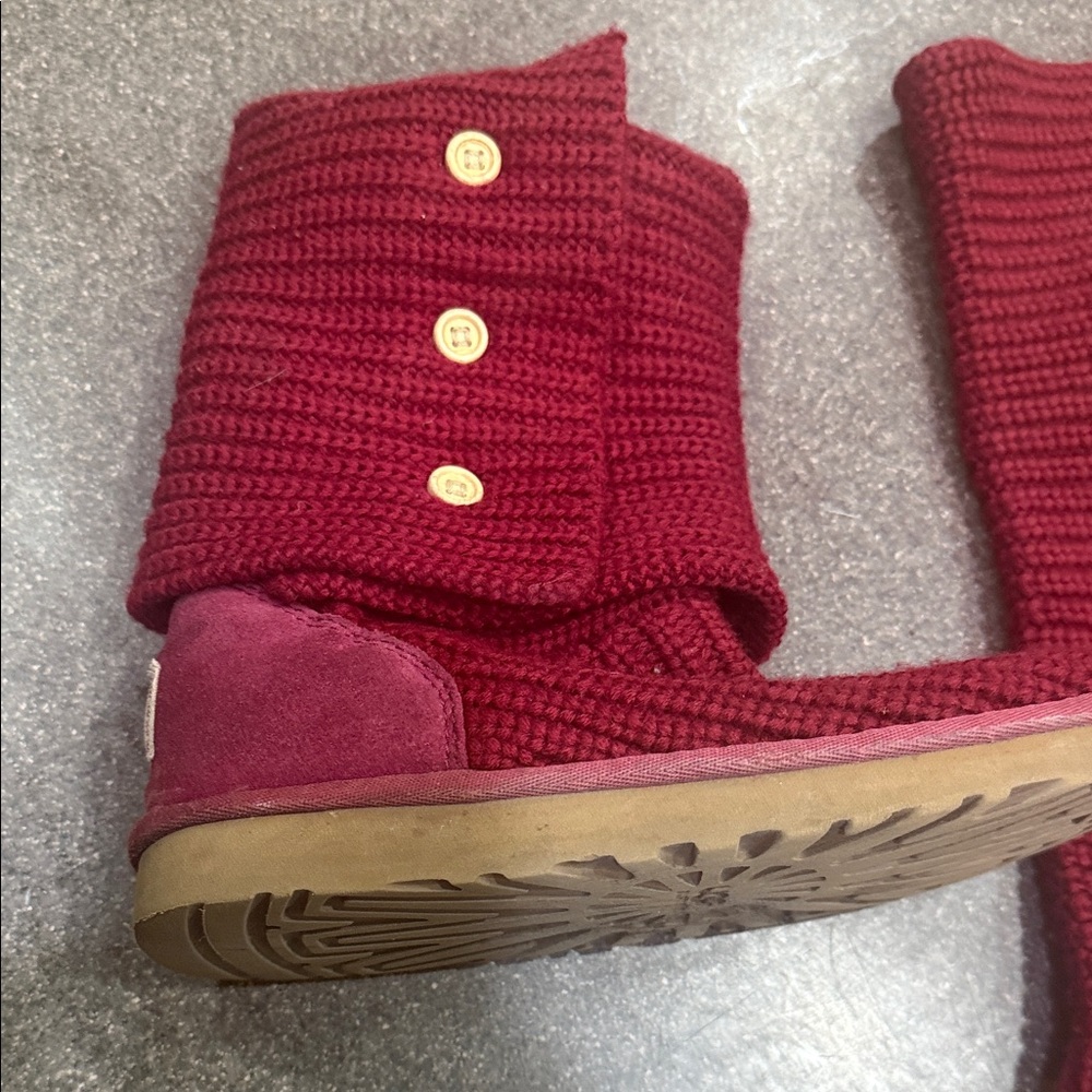 UGG Women's Burgundy Knit Tall Button Boots. - Picture 2 of 6